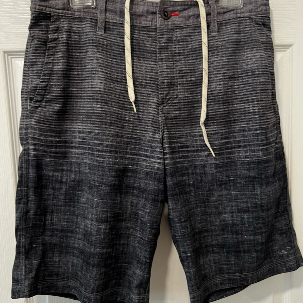 O’Neill Hybrid Men Size33 Gray Striped Casual Mid-Rise Shorts Quick Dry Logo